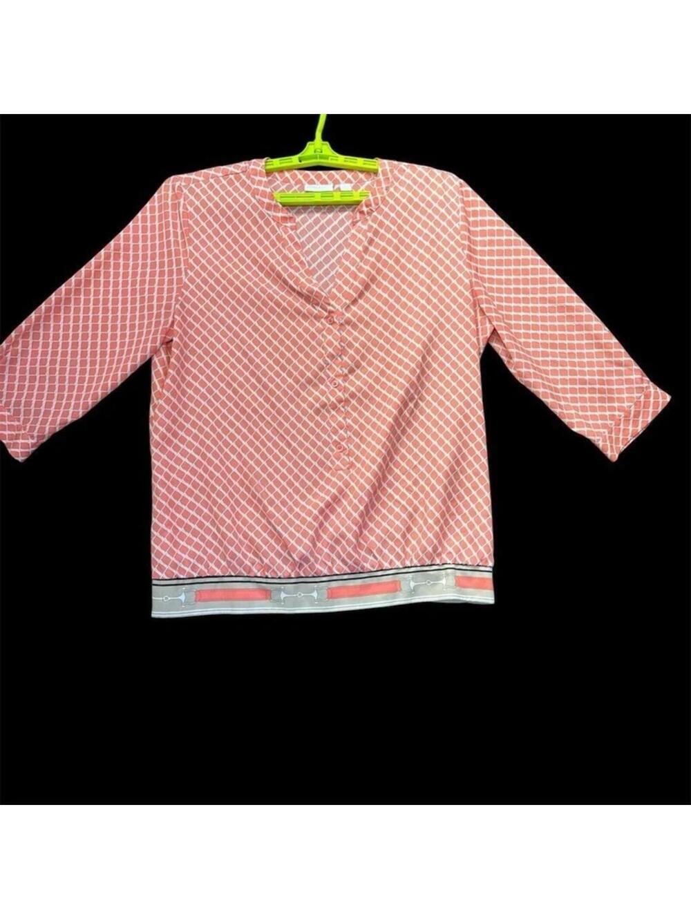 New York & Company Women's XL Orange Geometric Tunic Blouse 3/4 Sleeve